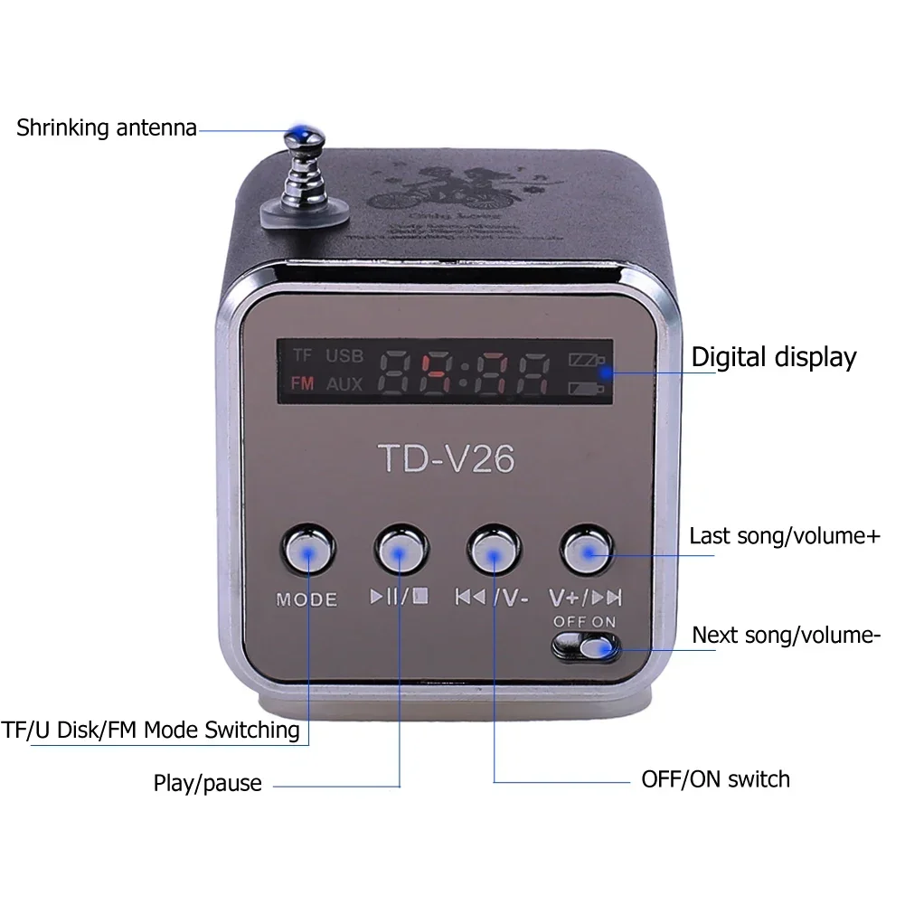 TD-V26 Мини Портативный Звуковой Динамик TF-карта FM-радио AUX Стерео Музыкальный Плеер Динамик (art.: 3920d1bf62703) - 3920d1bf62703