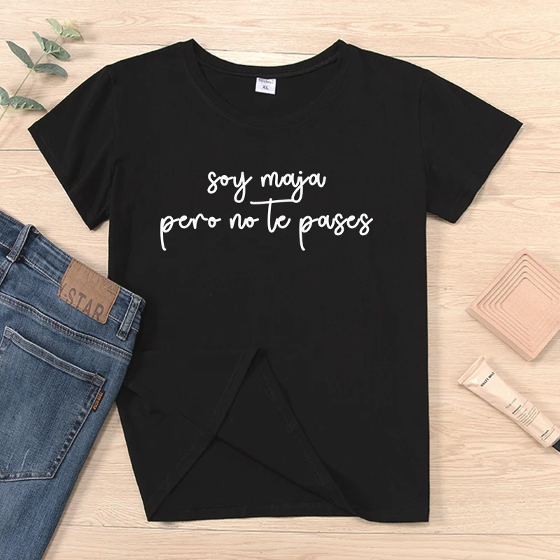 Фото Забавная испанская camiseta ropa mujer, футболки с коротким рукавом, Женская хлопковая одежда, повседневная женская футболка №5