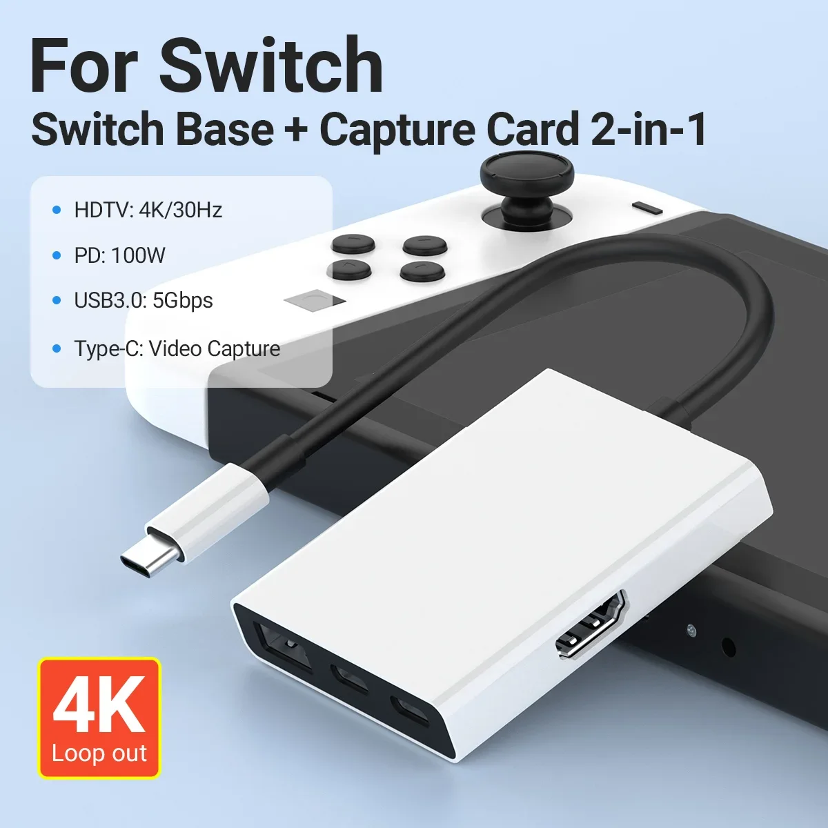 Портативная док-станция для телевизора и видеозахвата со встроенными USB + портами PD + TYPE-C для Nintendo Switch/OLED Live Streami