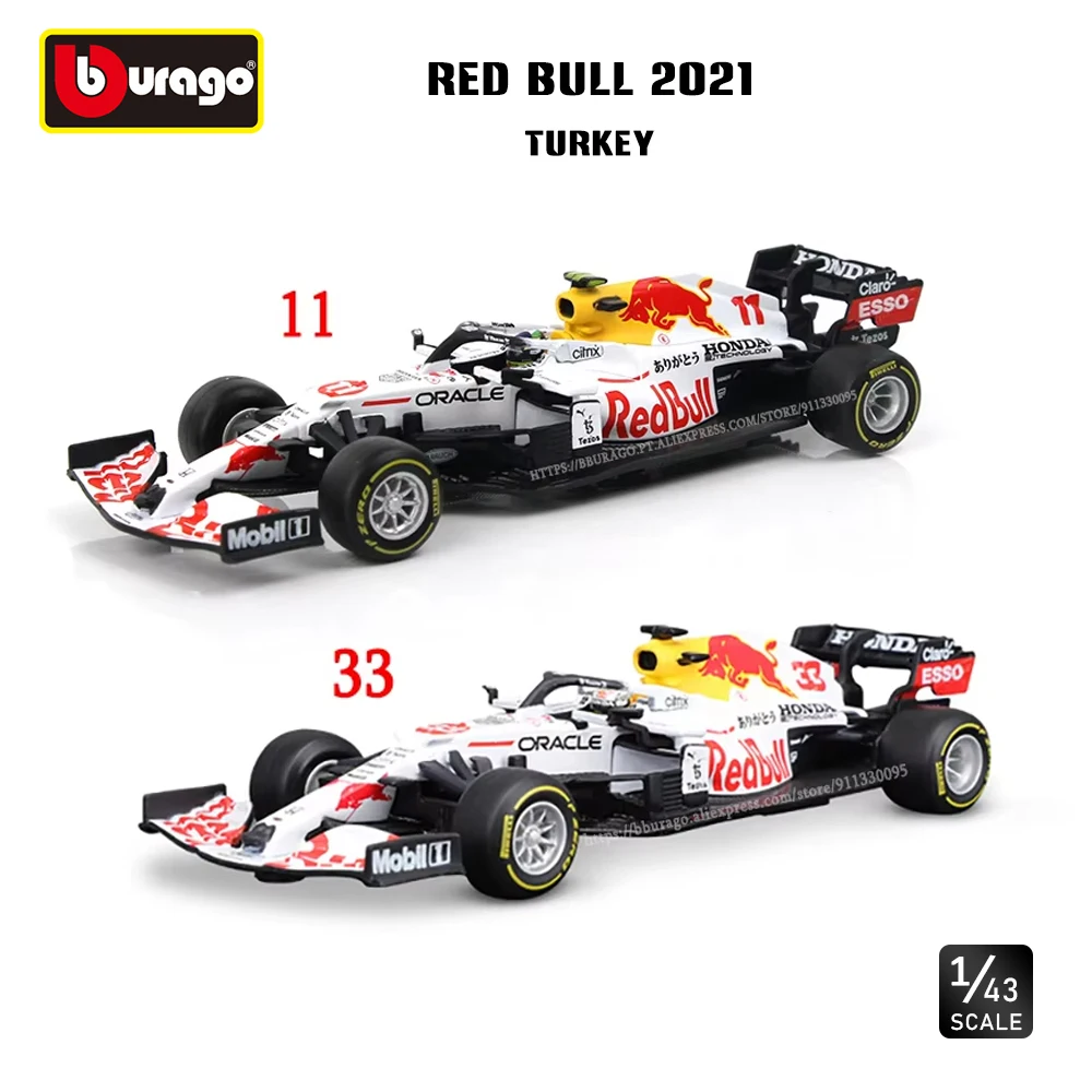 Bburago 2021 Турция F1 Red Bull Гоночный автомобиль Модель автомобиля из сплава Литой под давлением автомобиль RB16b 11 33 Verstappen Perez 1:43 Коллекция игрушек