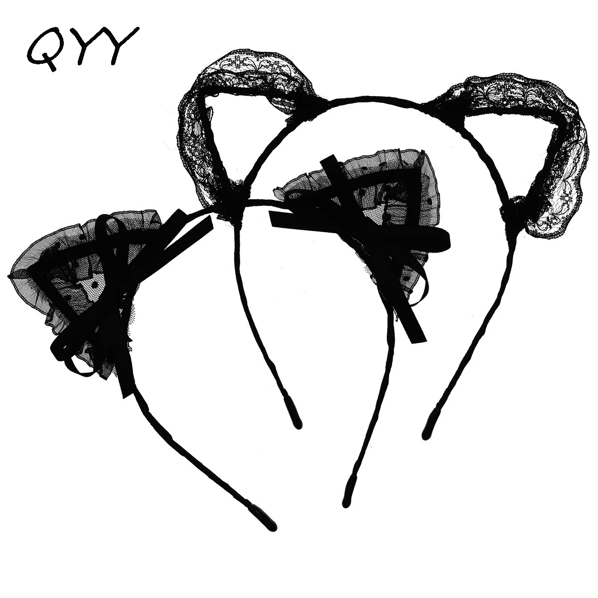 QYY 2 шт., черный, черный котенок, сексуальная повязка для волос на Хэллоуин, модная кружевная повязка на голову для девочек, праздничные вечерние украшения, аксессуары для волос Бижутерия