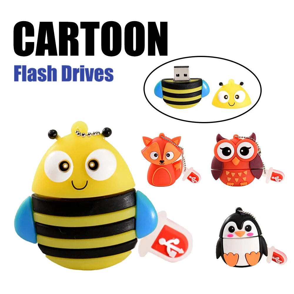 Милый мультяшный животный пингвин кошка Сова Лев Pendrive USB 2.0 USB флэш-накопитель 64 ГБ 8 ГБ 16 ГБ 32 ГБ флэш-накопитель с динозавром Хранение данных