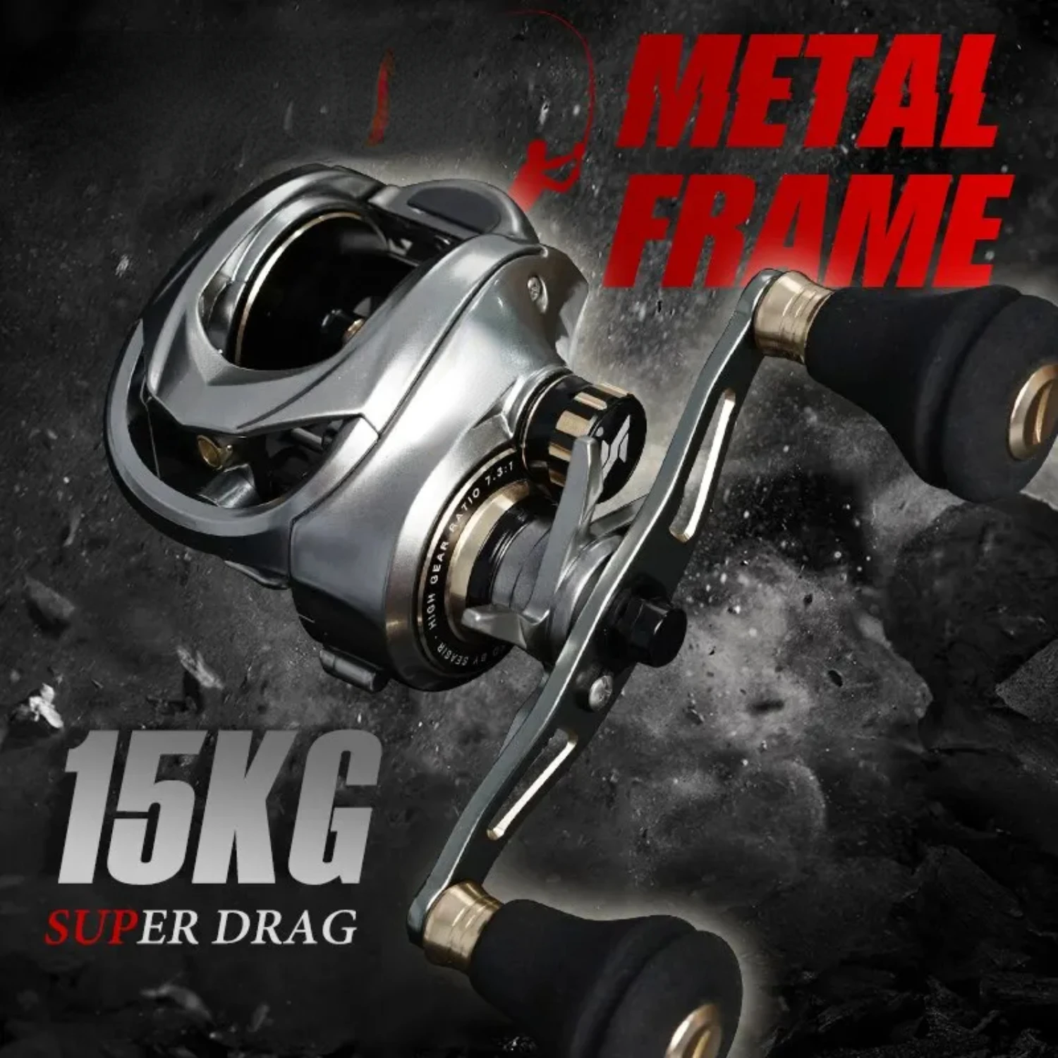 Катушка Megacuda Baitcasting Drag 15 кг, глубокая шпуля 6,5 1, алюминиевая рама, карбоновая сторона, двойная ручка, металлическая катушка для отсадки, морская вода Angeln