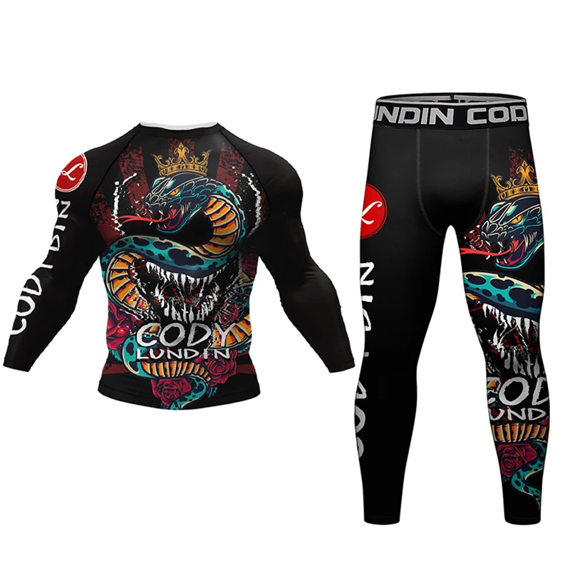 Фото Новые Rashguards MMA футболка для занятий боксом мужские джиу-джитсу кикбоксинг 4 шт./костюм Муай Тай шорты спортивная одежда Bjj Gi №4