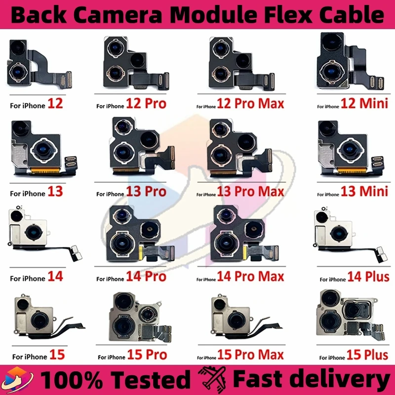 Задняя камера для iPhone 11 12 13 14 15 Pro 11Pro 12Pro 13Pro 14Pro Max Mini Plus Задняя камера Основный объектив Модуль Гибкий кабель Запчасти