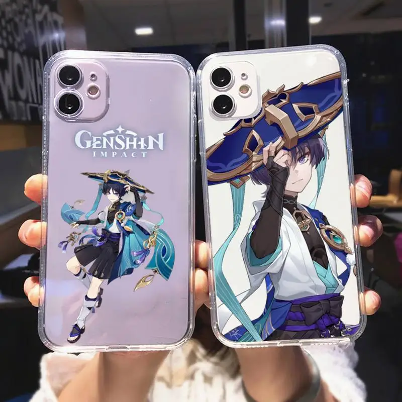 Чехол для телефона Genshin Impact Wanderer для iPhone 11 12 Mini 13 14 Pro XS Max X 8 7 Plus SE XR, прозрачный чехол