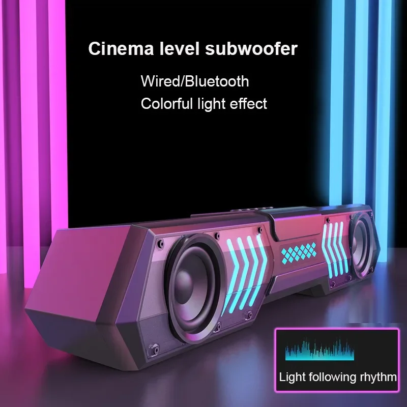 Настольный проводной Bluetooth-динамик Компьютерная звуковая панель HIFI Стерео сабвуфер с динамическим RGB-световым эффектом Двойная басовая диафрагма (art.: 3920cef52a682) - 3920cef52a682