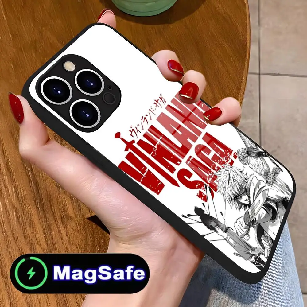 Чехол для телефона V-Vinland Saga в стиле аниме для IPhone 16, 15, 14, 13, 12, 11 Pro Max Plus Mini MagSafe, стеклянный чехол с беспроводной зарядкой