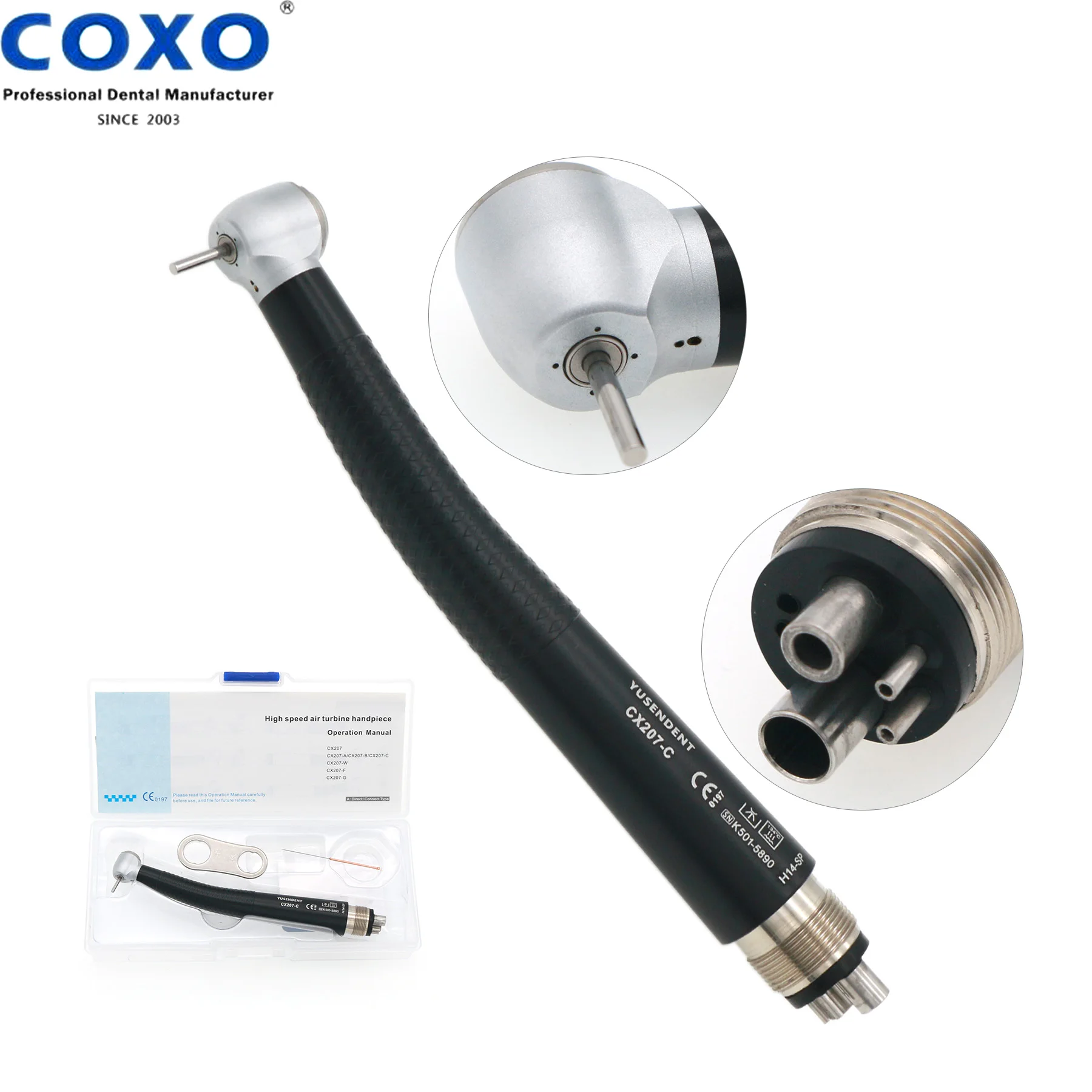 COXO YUSENDENT Dental, высокоскоростной наконечник с 4 отверстиями, Одиночная кнопка для распыления воды, стандартная черная головка