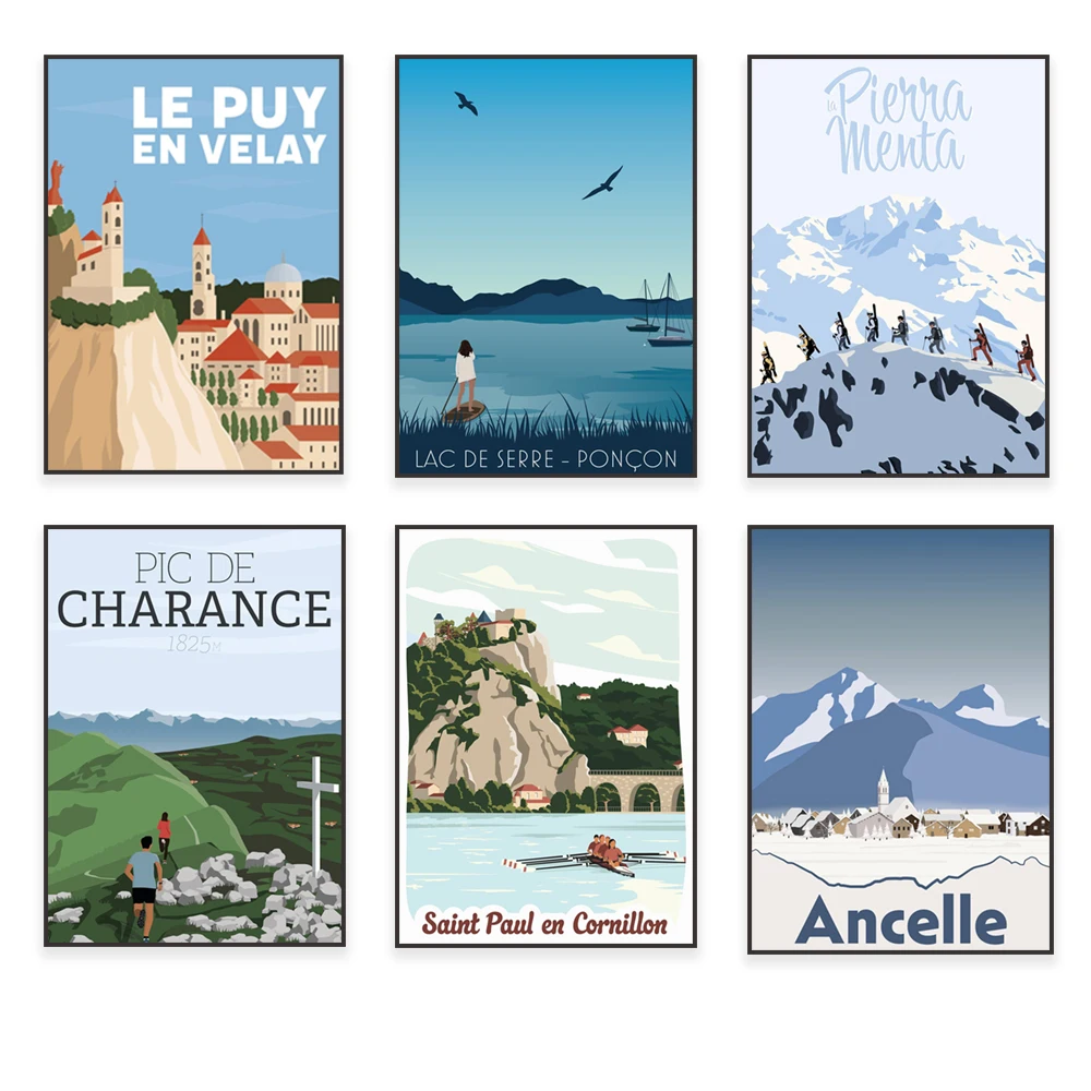 Постер с надписью «Place des Charence», «Saint-Paul», «Cornillon», «Anselm», «Le Puy-en-Velay», гравировка, см. «Теплица-понкон-паддел»