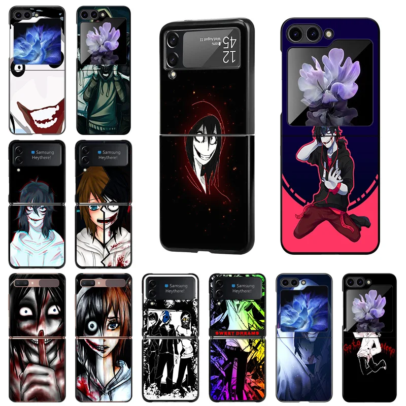 Роскошные Чехлы с рисунком аниме Jeff The Killer мобильный телефон для Samsung ZFlip6 Z Flip3 Flip4 Flip5 5G Flip 6 5 4 Black Hard Anti-Drop