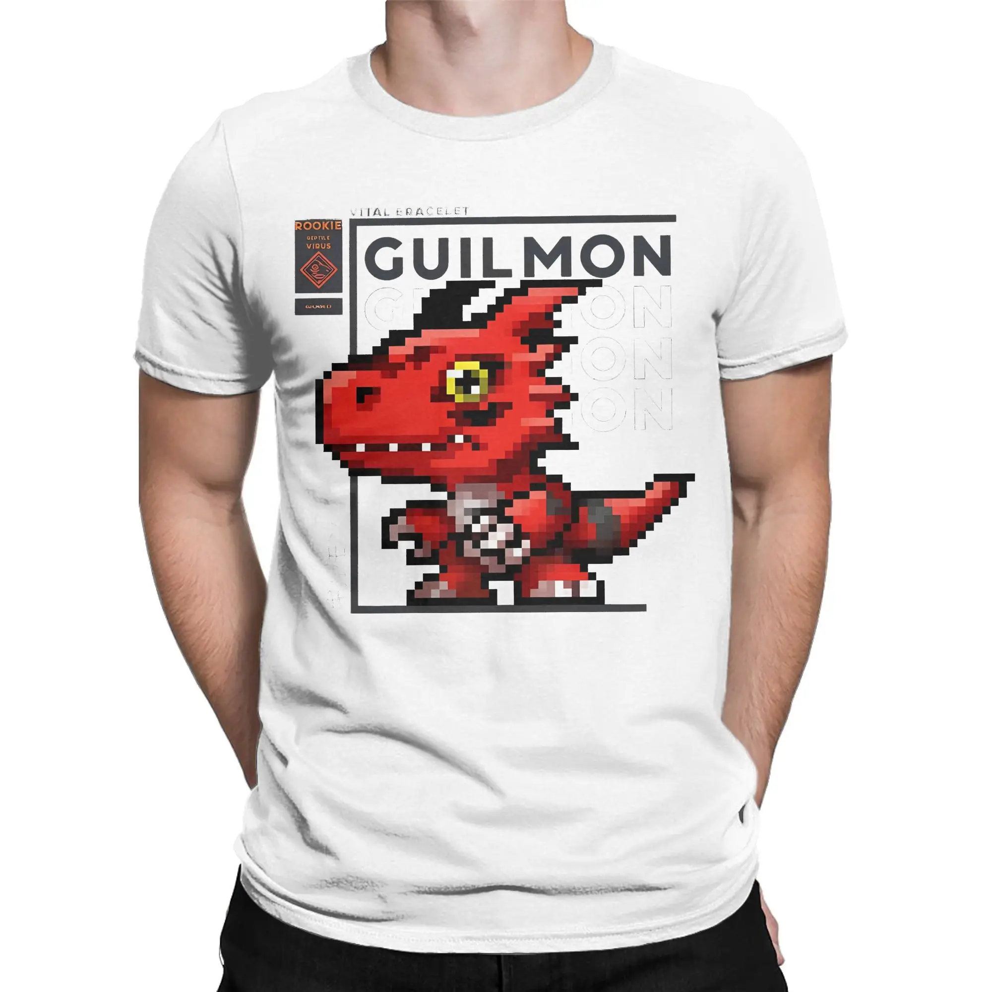 Фото Мужская футболка Digimon Vb Guilmon из 100% хлопка, футболка Harajuku с круглым вырезом и коротким рукавом №2