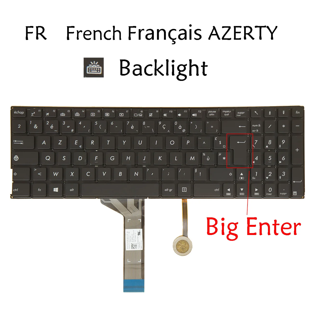 Французская клавиатура AZERTY для Asus A501L A501LB A501LX A501UB A501UX A501UQ V502L V502LB V502LX V505L V505LB V505LX FX51L с подсветкой