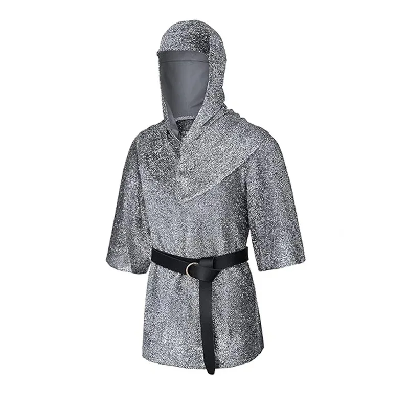 CyMedieval Knight Косплей Тамплиер Искусственная Кольчуга Рубашка Рыцарь Костюм Хэллоуина Ролевая Игра Воин Заклепки Нарукавники Костюм