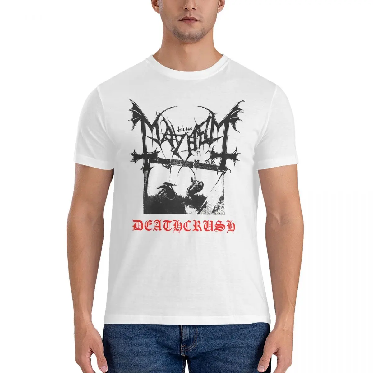 Футболка мужская с надписью «deathmetal давят», забавная тенниска с круглым вырезом и короткими рукавами, одежда из чистого хлопка с Mayhem
