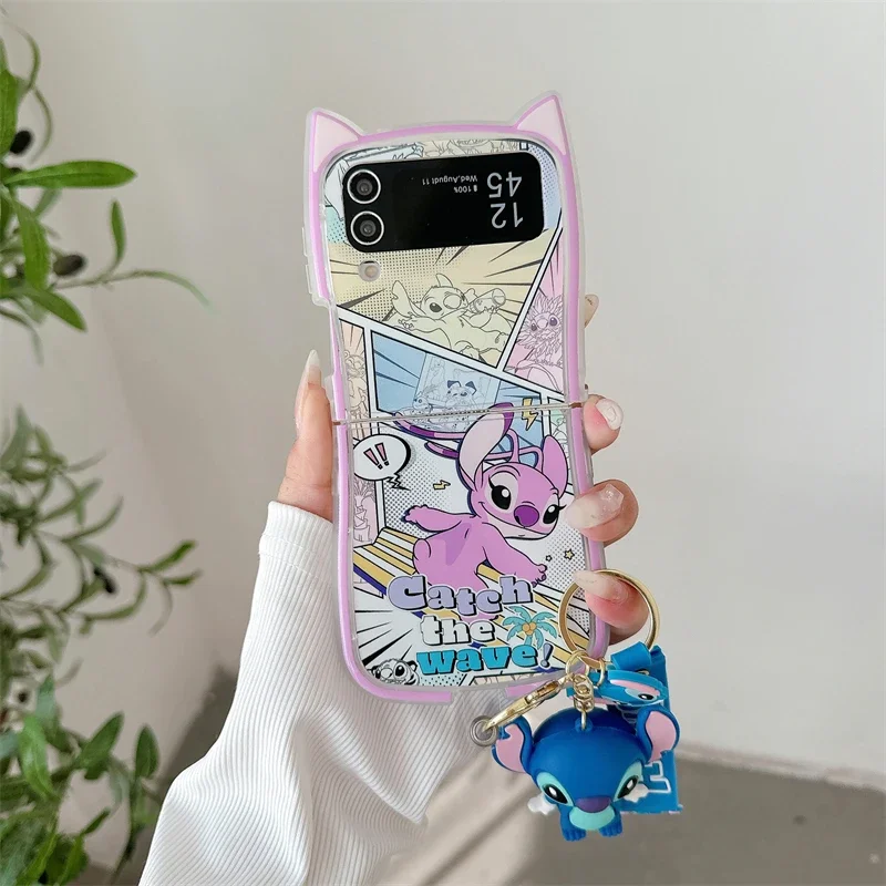 Фото Популярный мультяшный стежок Ангел с ремешком для телефона Samsung Galaxy Z Flip 3 4 5 6 5G ПК Жесткая противоударная задняя крышка Funda №4