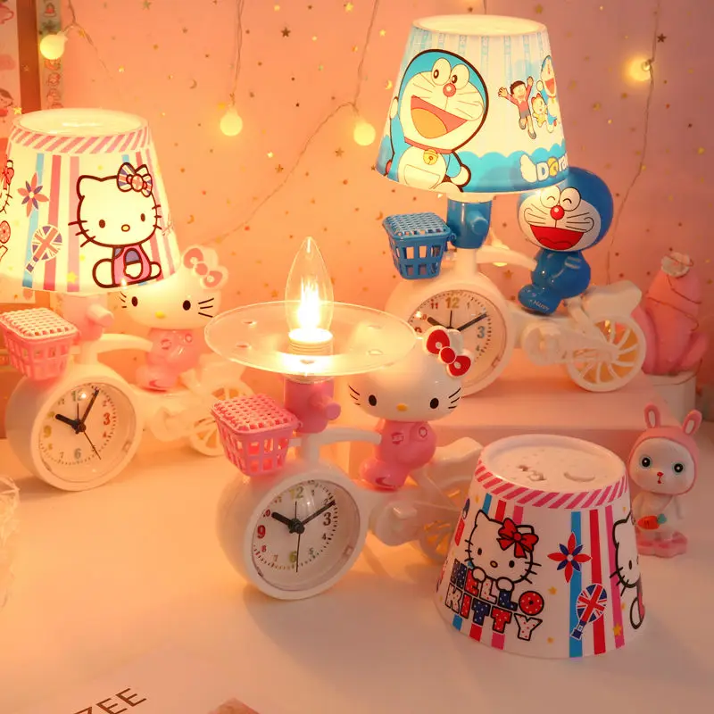 Sanrio Kawaii аниме Hello Kitty модель мультфильм спальня для сна ночная версия прикроватная лампа будильник украшение детский подарок игрушки для девочек