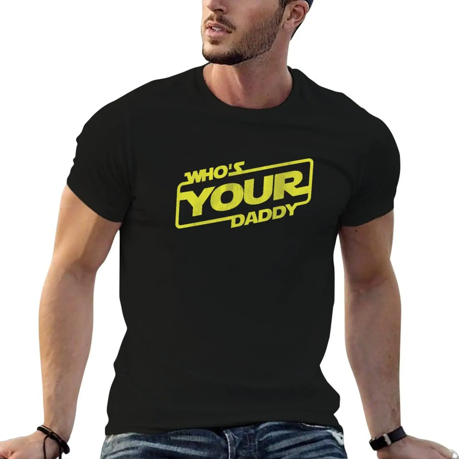 Футболка Sci Fi Who's Your Daddy, большие размеры, рубашки большого размера, футболка с рисунком, простые футболки для мужчин
