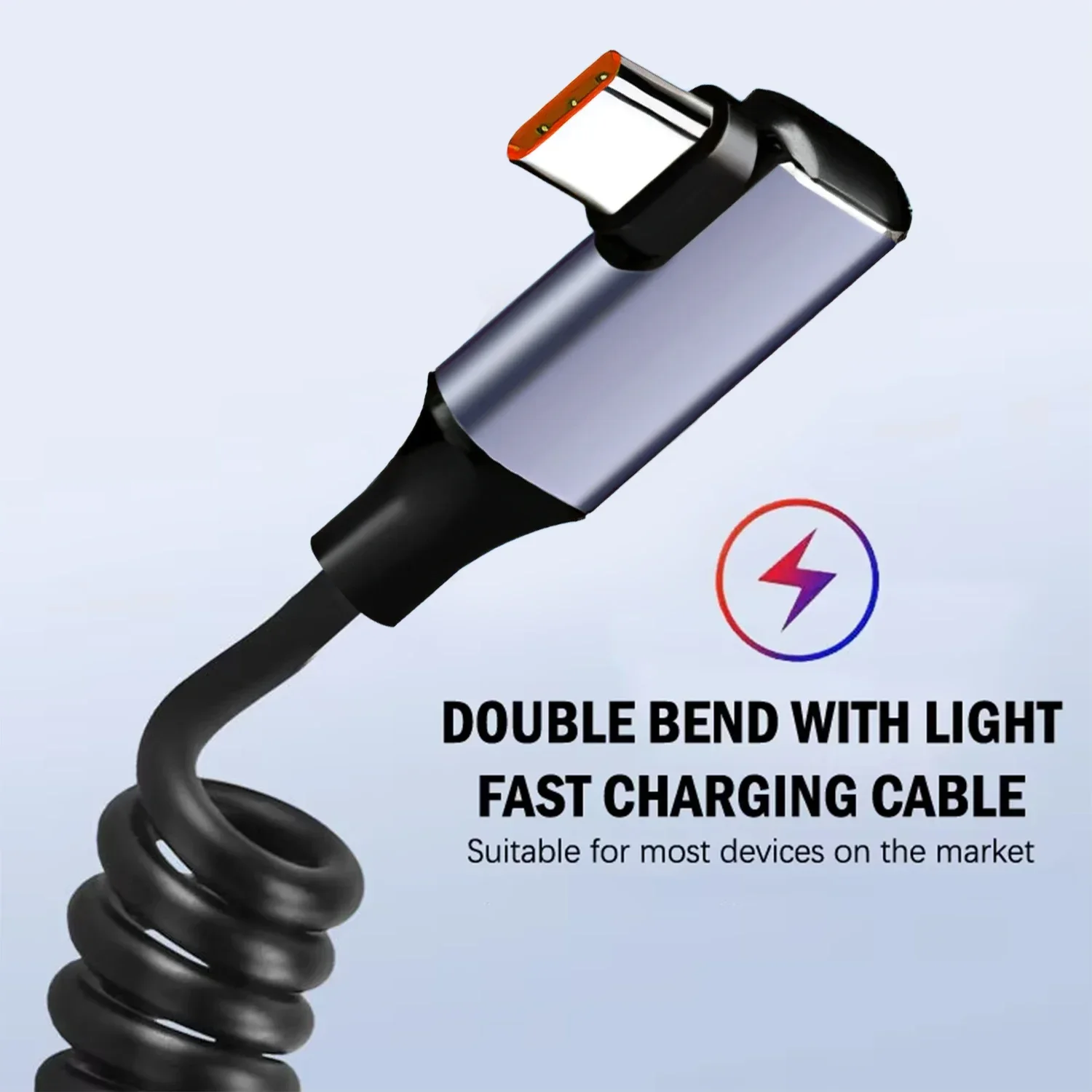 Фото Спиральные кабели USB C до Type-C под прямым углом, 100 Вт PD, шнур для быстрой зарядки передачи данных для IPhone 16 15 ProMax Samsung, пружинный провод №4