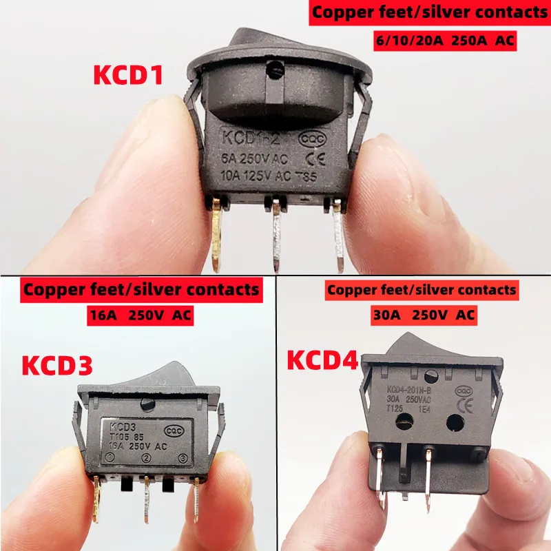 Фото 4 шт., 3/4 контакта, Tombol Sakelar Rocker Mini, ВКЛ-ВЫКЛ, 6/10/16/30A 250 В Kaki Tembaga/Kontak Perak, В постоянного включения с лампой №3