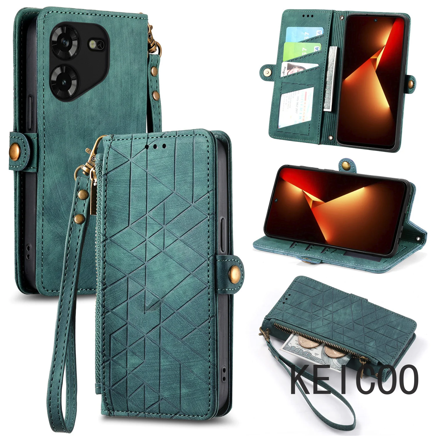 Магнитный чехол для Tecno Pova Spark 6 POP 4 Pro Go 4G, кожаный бумажник на молнии с геометрическим рисунком, функция защиты от царапин