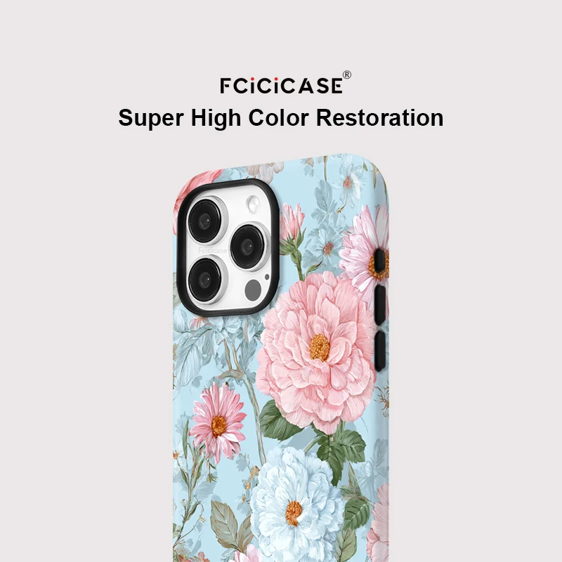 Фото Чехол Fcicicase с цветочным принтом для Magsafe для iPhone 16 Pro Max 15 Plus 14 13 12 11, роскошный магнитный двухслойный чехол для беспроводной зарядки №4