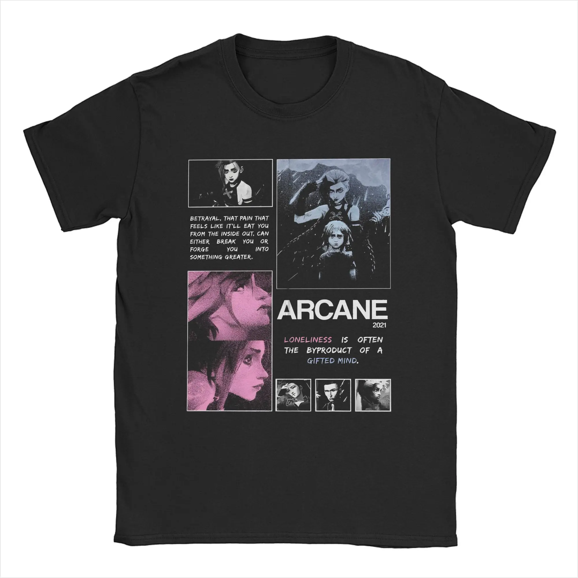 Men Arcane Season 2 Jinx Vi T Shirt Anime Game Pure Cotton merchandise Crazy Short Sleeve Round Neck Tees Plus Size T-Shirt