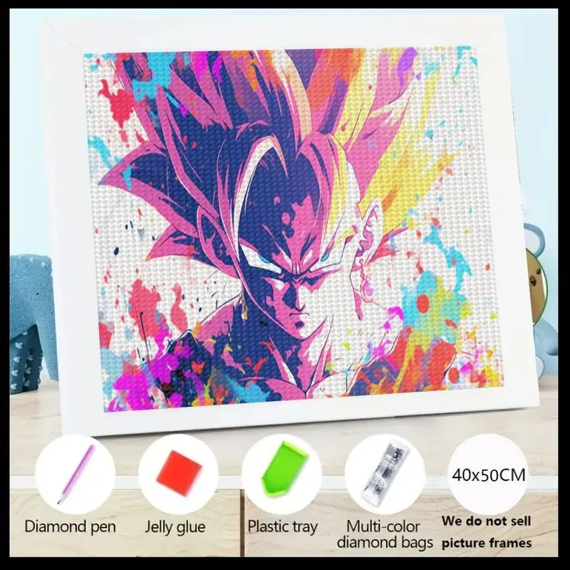 1 шт. Dragon Ball Z Goku Super Saiyan 5D DIY Набор для алмазной живописи, 40x50 см Полная дрель Яркий поп-арт Стиль граффити Большой драгоценный камень Pai
