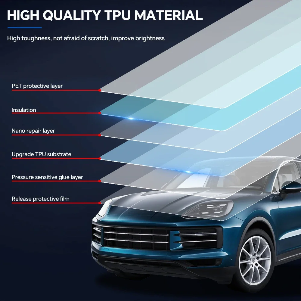 Фото PPF ТПУ для Porsche Cayenne Basic 2024-up Защитная пленка для краски Предварительно вырезанная наклейка на кузов автомобиля Прозрачный комплект бюстгальтера Прозрачная пленка №5