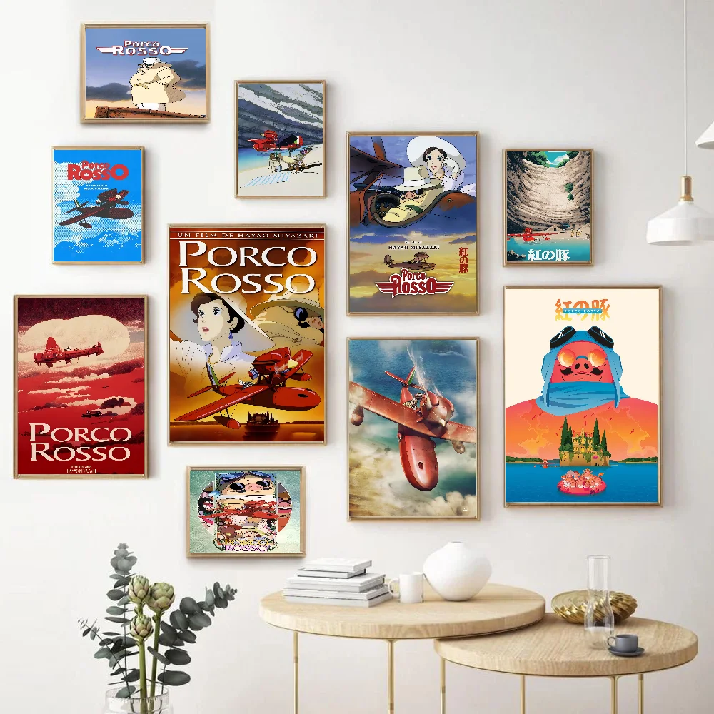 Porco Rosso Classic Vintage Posters Waterproof Paper Sticker Coffee House Bar Home Decor