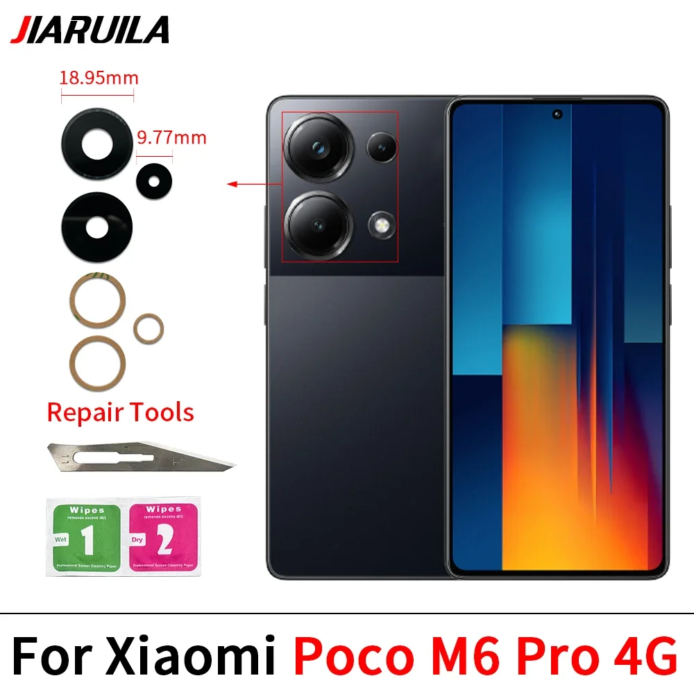 Фото Объектив задней камеры для Xiaomi Poco F6 M6 5G M6 Pro X5 X6 Pro C40 F3 F4 X4 GT M4 M5S, стеклянный объектив камеры с клейкой поверхностью №5