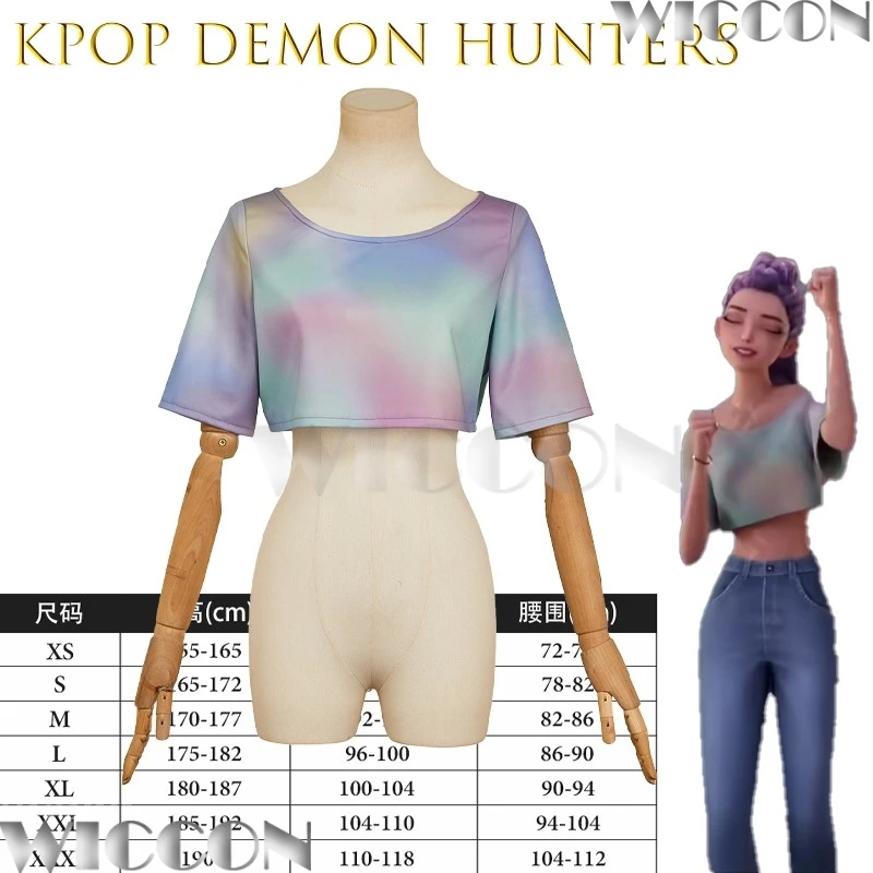 Фото Красочный короткий топ Demon Hunters Rumi, одежда для косплея, женский наряд, фильм, Хэллоуин, музыка, аниме, uuntrix Disfraz Mujer Comic Con ‌ №5