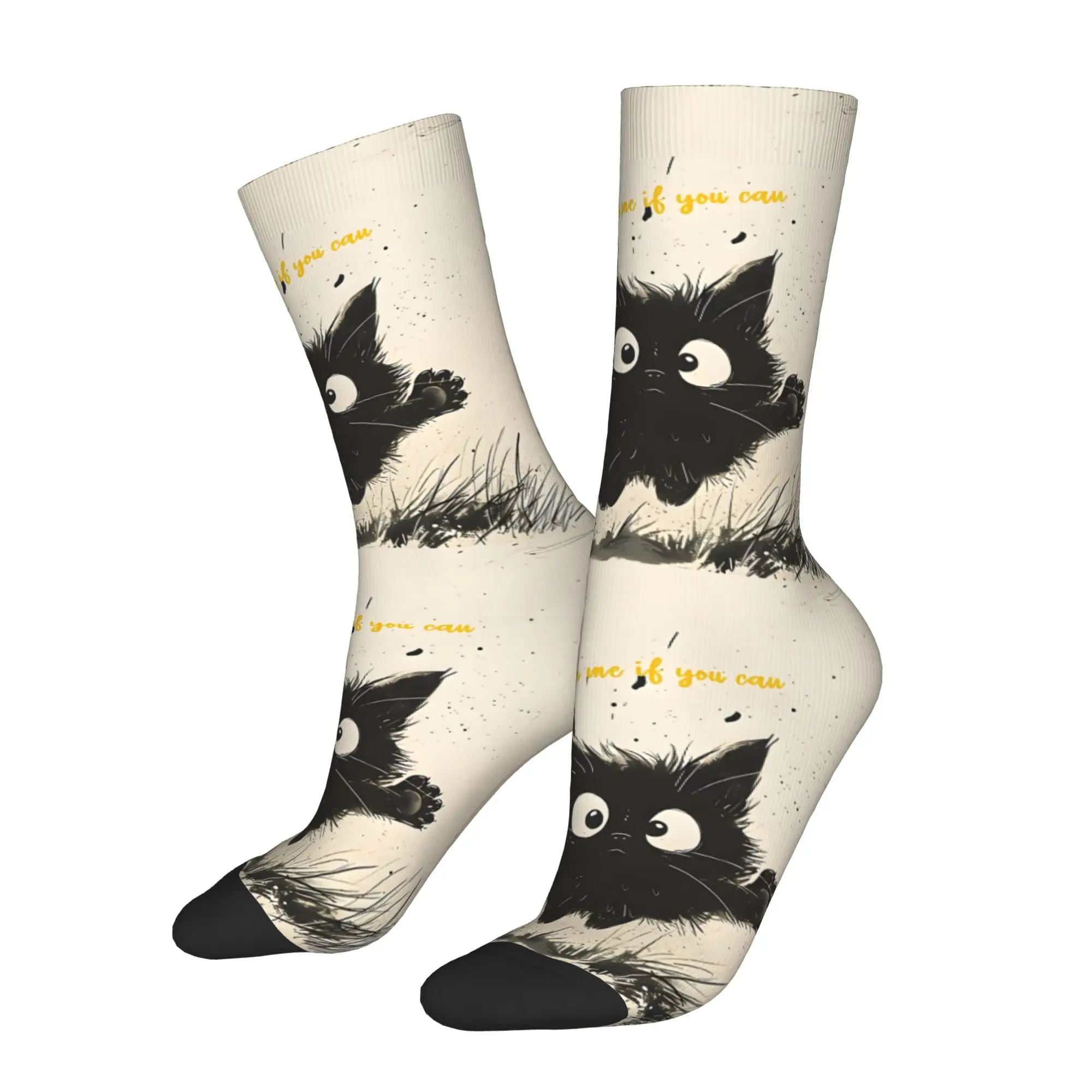 1 шт., мужские носки с принтом Inky Feline Leap, новинка, носки в стиле Харадзюку в стиле хип-хоп, повседневный подарок