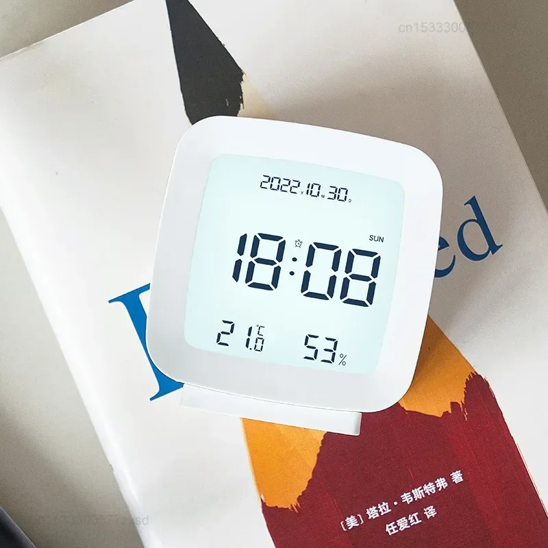 Фото Светодиодный будильник Xiaomi с подсветкой, ЖК-дисплей на батарейках, монитор температуры и влажности, многофункциональный домашний датчик, инструменты №4