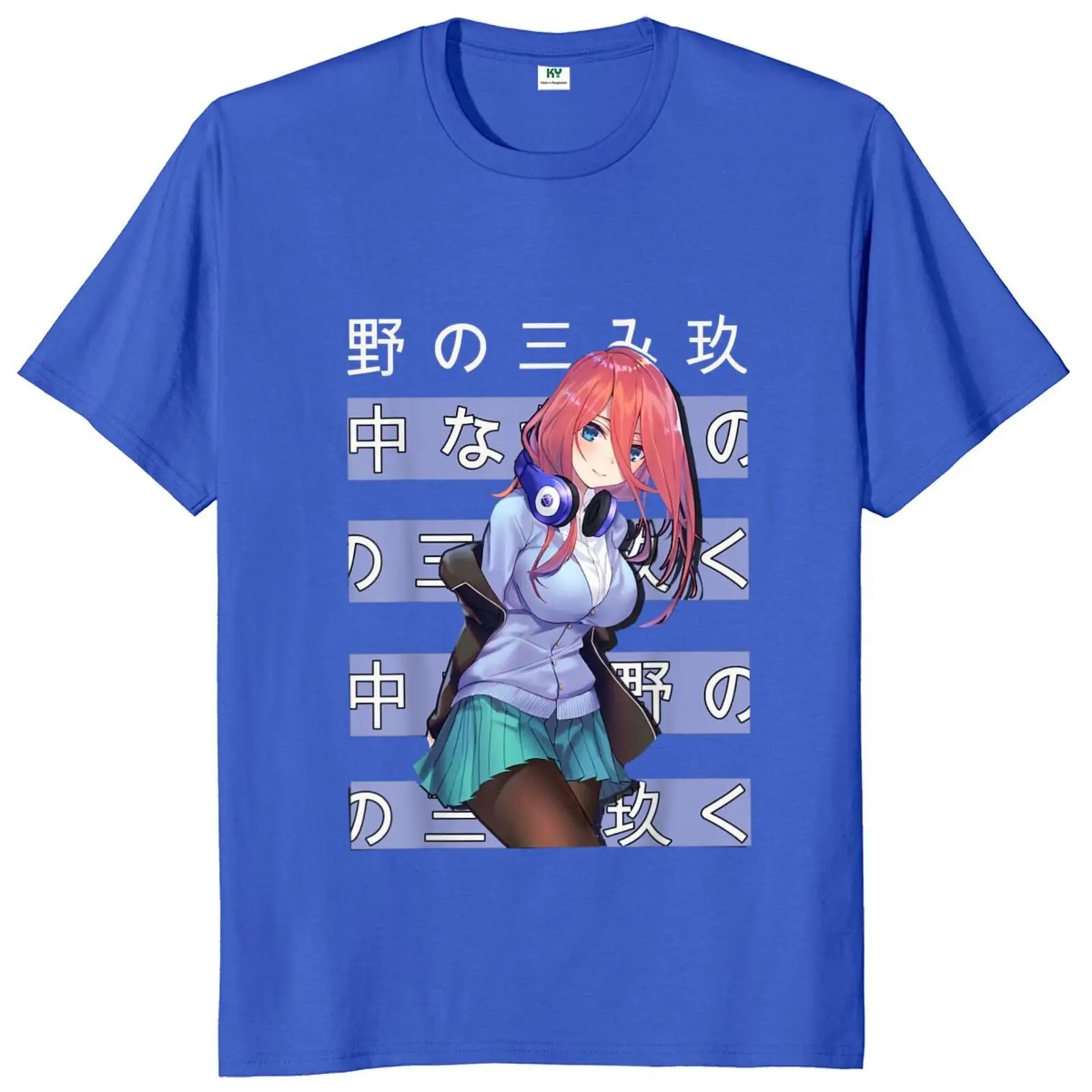 Фото Футболка Miku Nakano с забавным аниме персонажем манга фанаты Camiseta 100% хлопок Летняя Повседневная футболка большого размера унисекс европейский размер №2