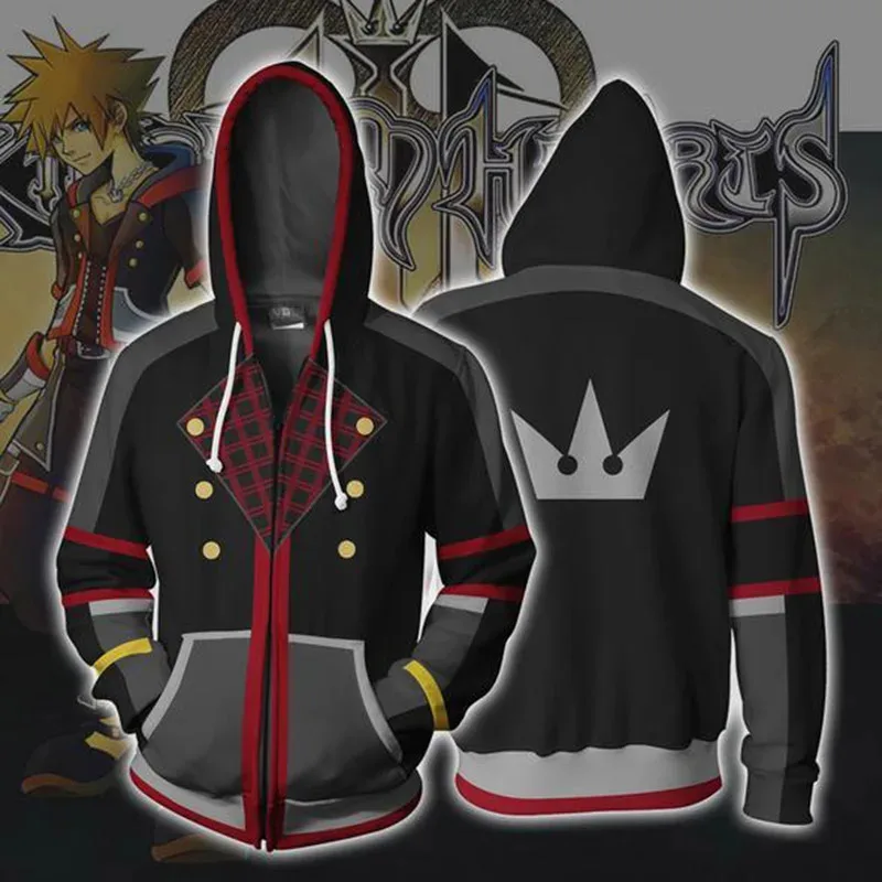 Толстовка с 3D молнией, аниме Kingdom Hearts, толстовка для косплея, мужская толстовка с капюшоном, куртка, одежда