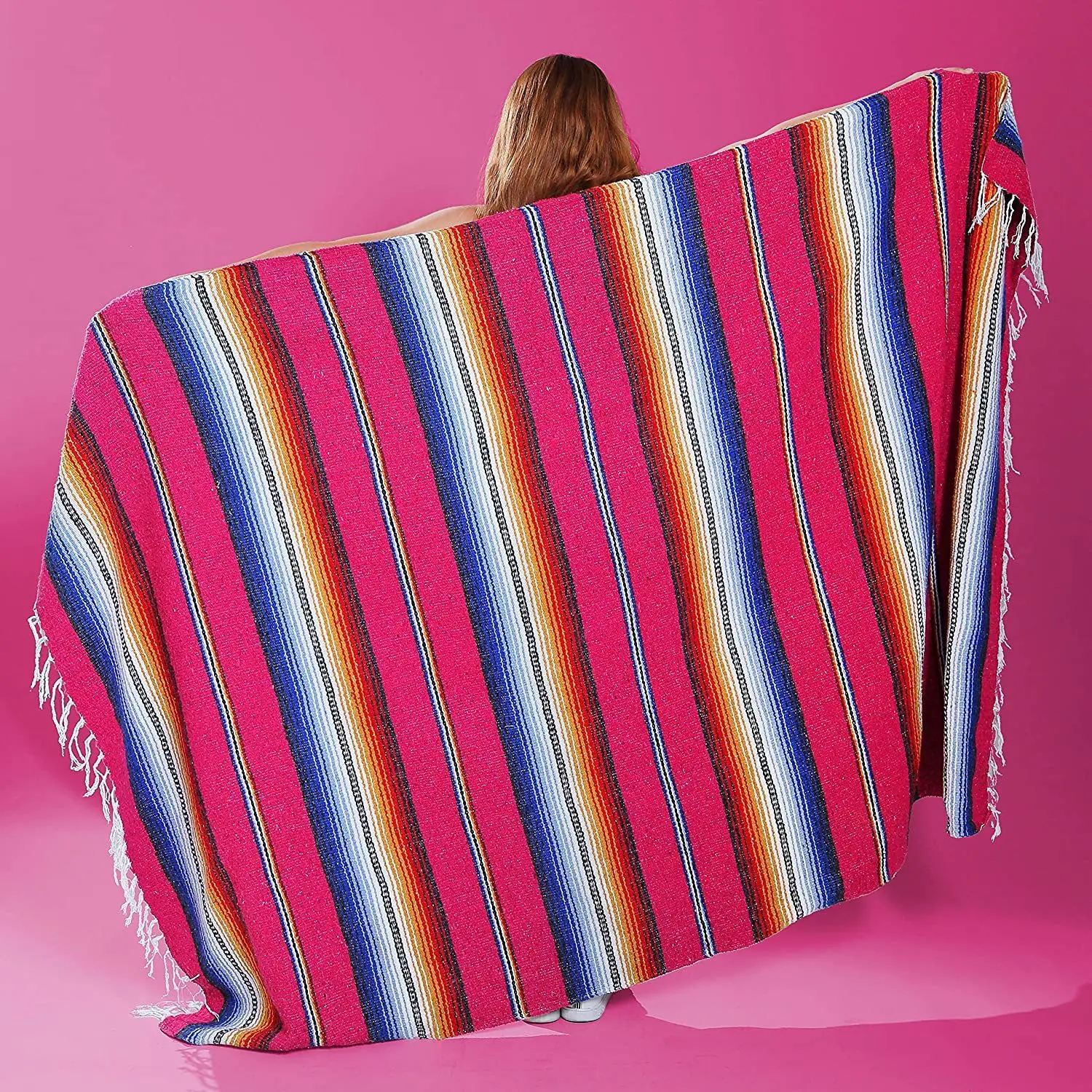 Фото Мексиканское одеяло Serape с кисточкой, дорожные полосатые радужные пляжные одеяла, коврик для кроватей, чехол для дивана для пикника, хлопок, флис №4