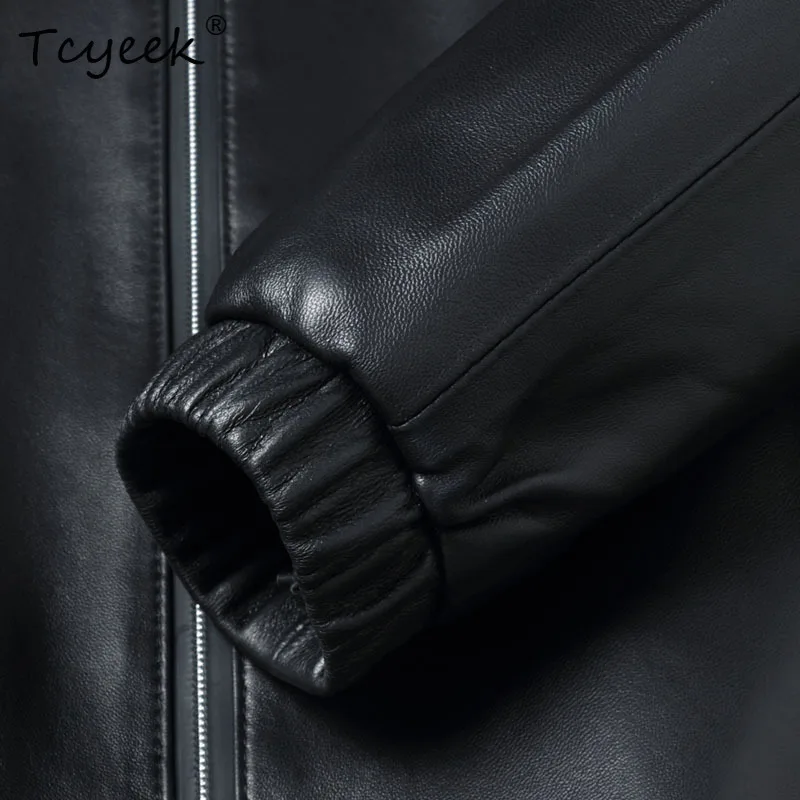 Фото Tcyeek из натуральной овчины, весна-осень, элитная модная черная мужская кожаная куртка с капюшоном, женская Jaqueta De Couro Legítimo Feminina №4
