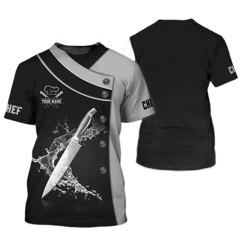 Фото Kitchen Knife Graphic T-shirt For Men Women 3D Printing Fake Chef Pattern T Shirt Summer Fashion Cosplay Costume Short Sleeves №3