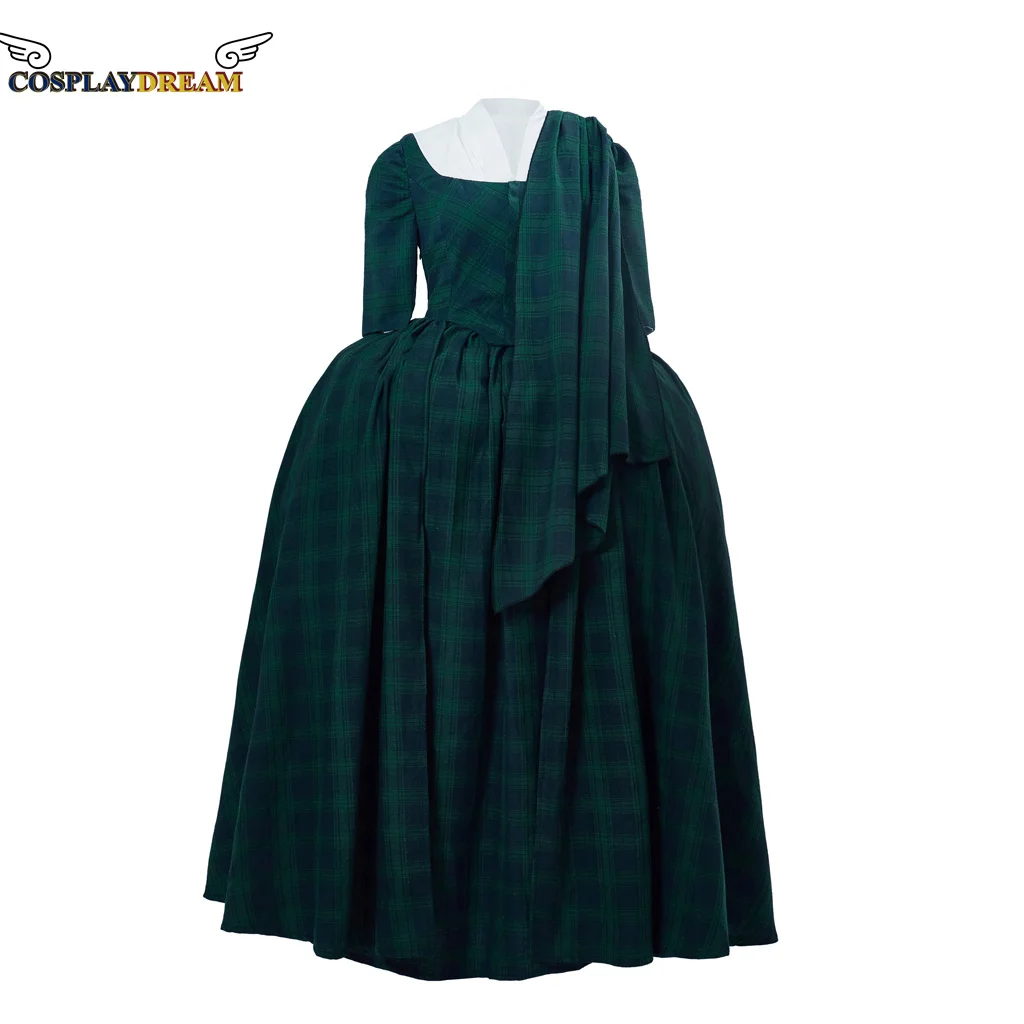 Костюм для косплея Outlander Claire Fraser, платье макси в клетку тартан, синее бальное платье в стиле рококо, колониальное платье, карнавальный костюм на заказ