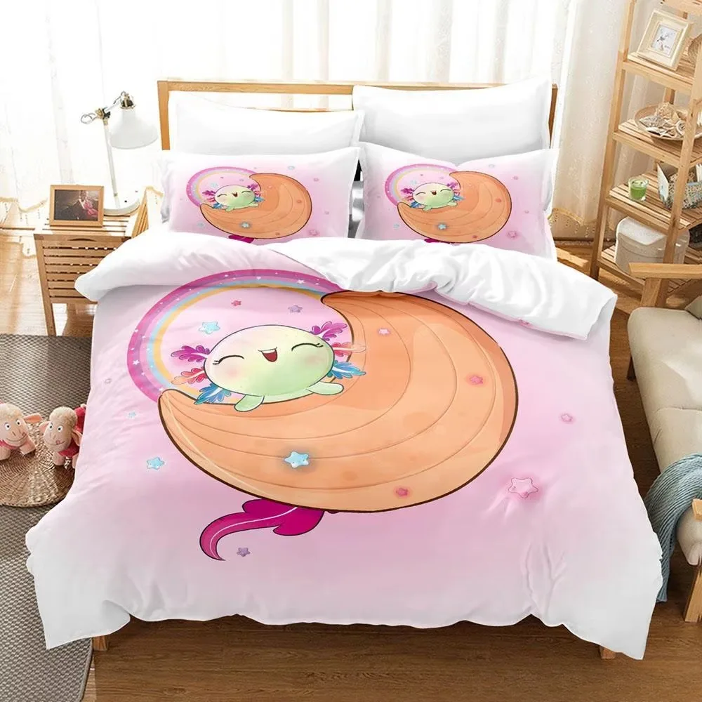 Kawaii Animal Axolotl Комплект постельного белья Покрывало для взрослых и детей Декор для спальни Пододеяльник Набор наволочек Single Twin Full Queen King Size (art.: 3920cc495ef80) - 3920cc495ef80