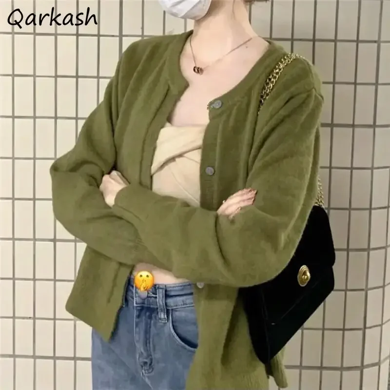 Cardigans Women Autumn Ulzzang O-neck Cozy Sweet Pure Leisure Basic Knitwear New Arrival Classic All-match Sweaters Harajuku Y2k