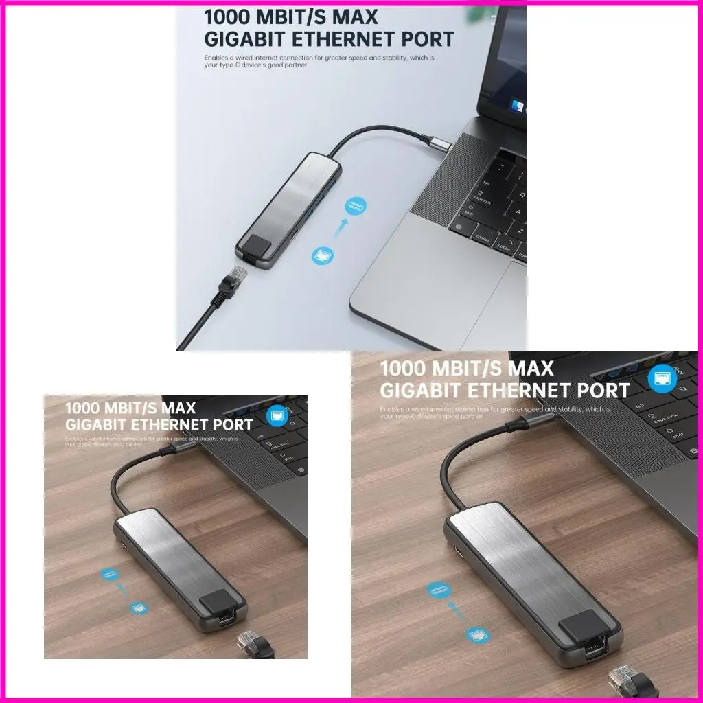 USB C Docking Station 6 в 1 AUMINUM USB C до USB3.0 PD60W GIGABITS Ethernet Port 3X USB Адаптер для ноутбуков