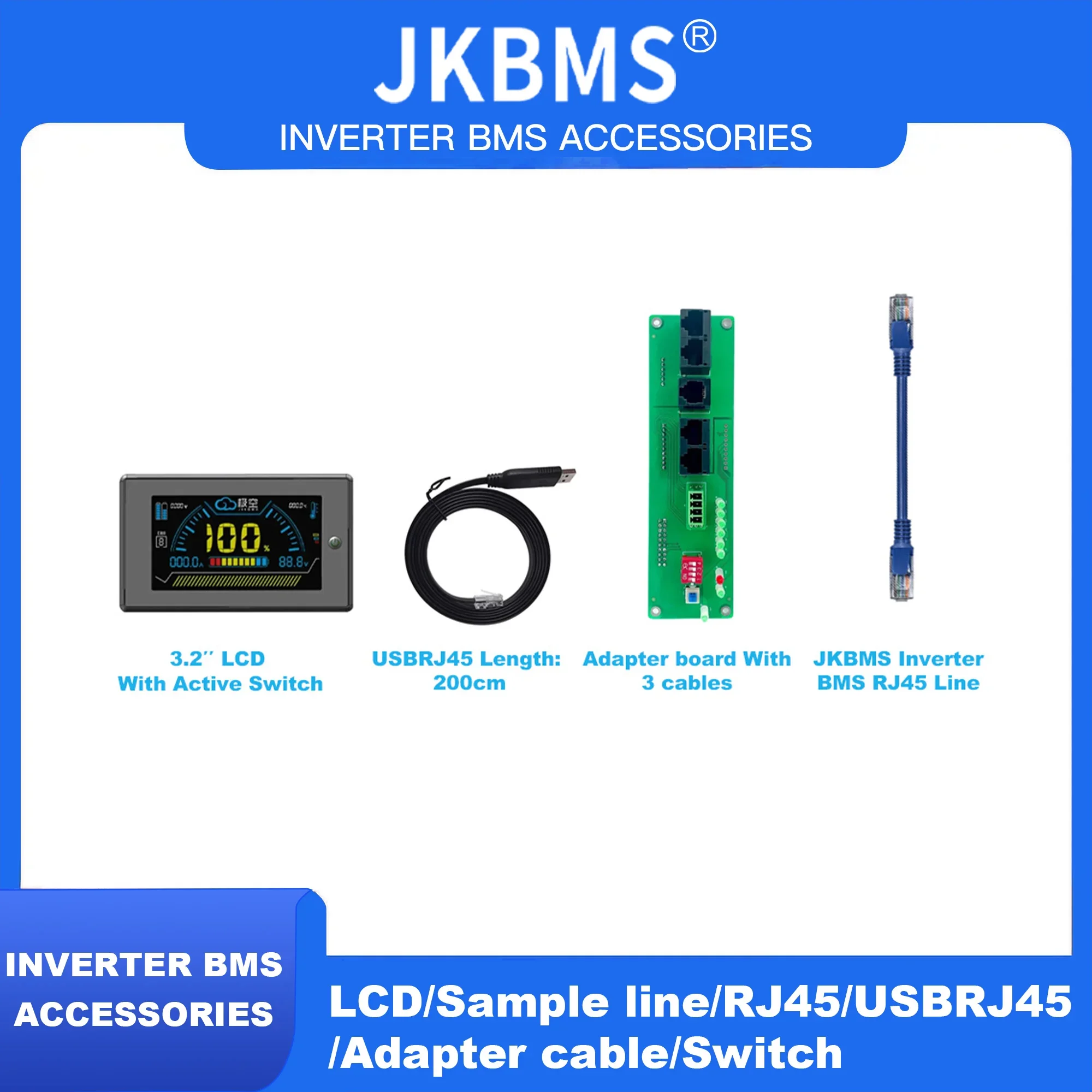 JKBMS инвертор BMS, аксессуар RJ45 USBRJ45, плата адаптера линии образца Line2.3/3,2/4,3 дюймовый ЖК-переключатель