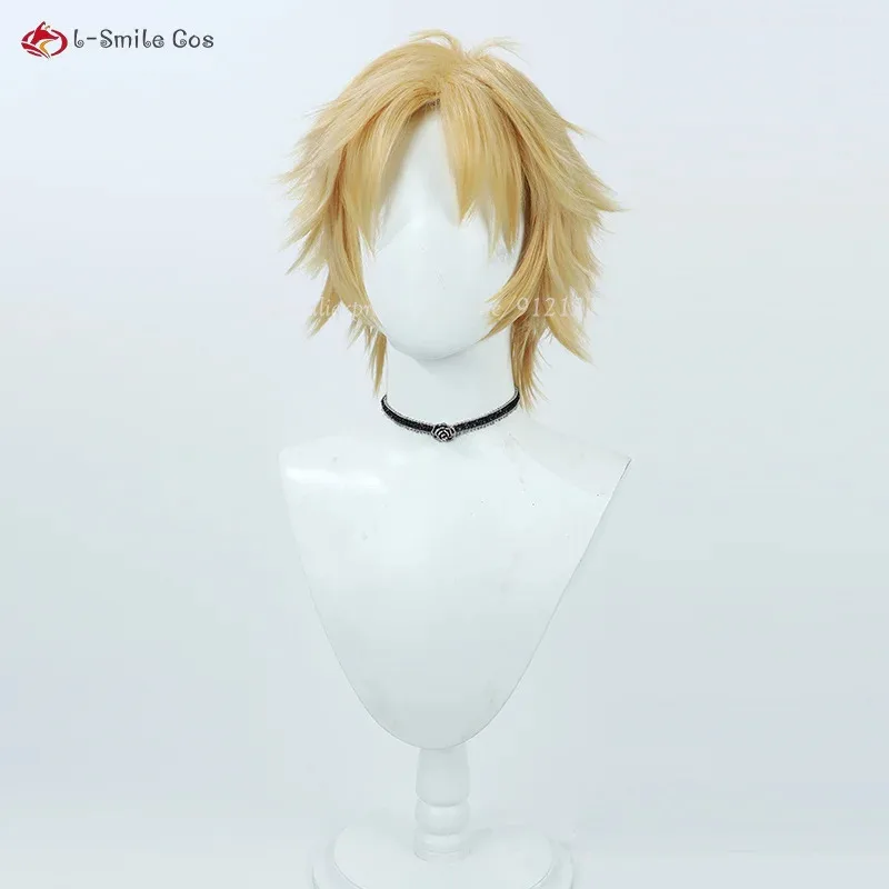 Фото Игра FFX Tidus Косплей Короткие Блондинки Желтые Аниме Термостойкие Синтетические Волосы Парики Для Хэллоуина + Кепка Для Парика №4