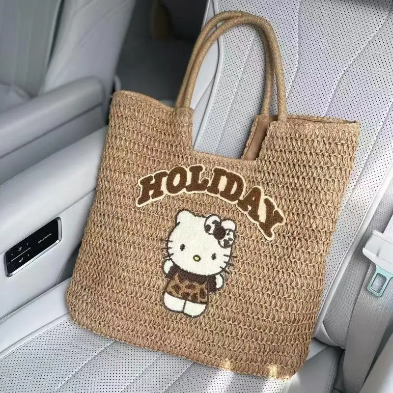 Sanrio большая вместительная сумка для хранения Hello Kitty соломенная тканая сумка на плечо новый стиль модная тканая сумка для покупок ручной работы для отпуска (art.: 3920cff156b16) - 3920cff156b16