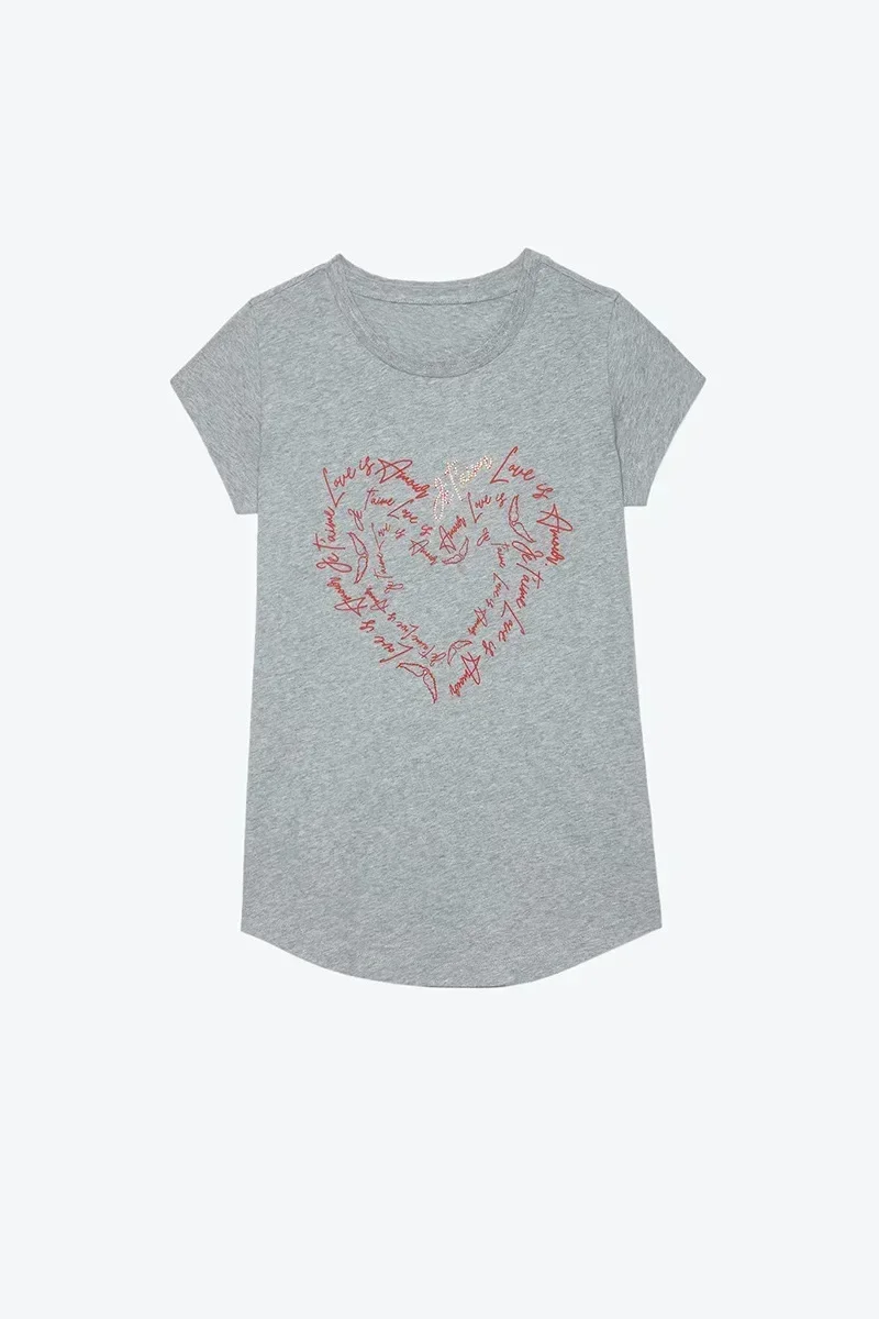 23-летняя новая французская ниша ZV Letter Love Print, хлопковая женская футболка с круглым вырезом и короткими рукавами, два цвета (art.: 3920ca3116035) - 3920ca3116035