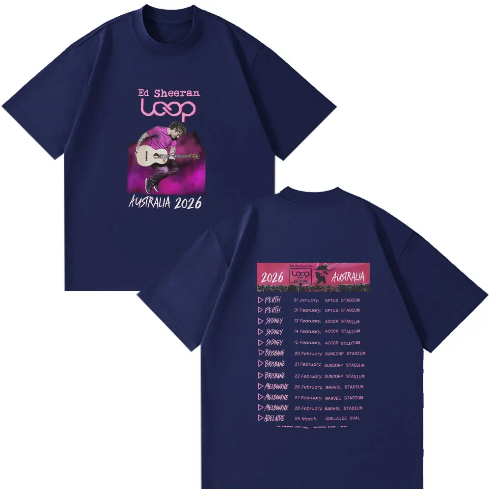 Фото Ed Sheeran Loop Tour Австралия и Новая Зеландия 2026 Tour Merch Футболка в стиле пары Подарки для фанатов Мужчины Женщины Топы Модная хлопковая футболка №3