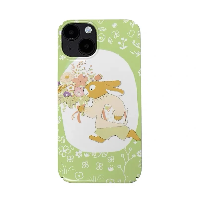 Противоударный чехол A Cartoon of A Green Deer Holding Flowers для iPhone 16, 15, 14, 13 Pro Max, задняя крышка для телефона 12 11 Pro X Cover