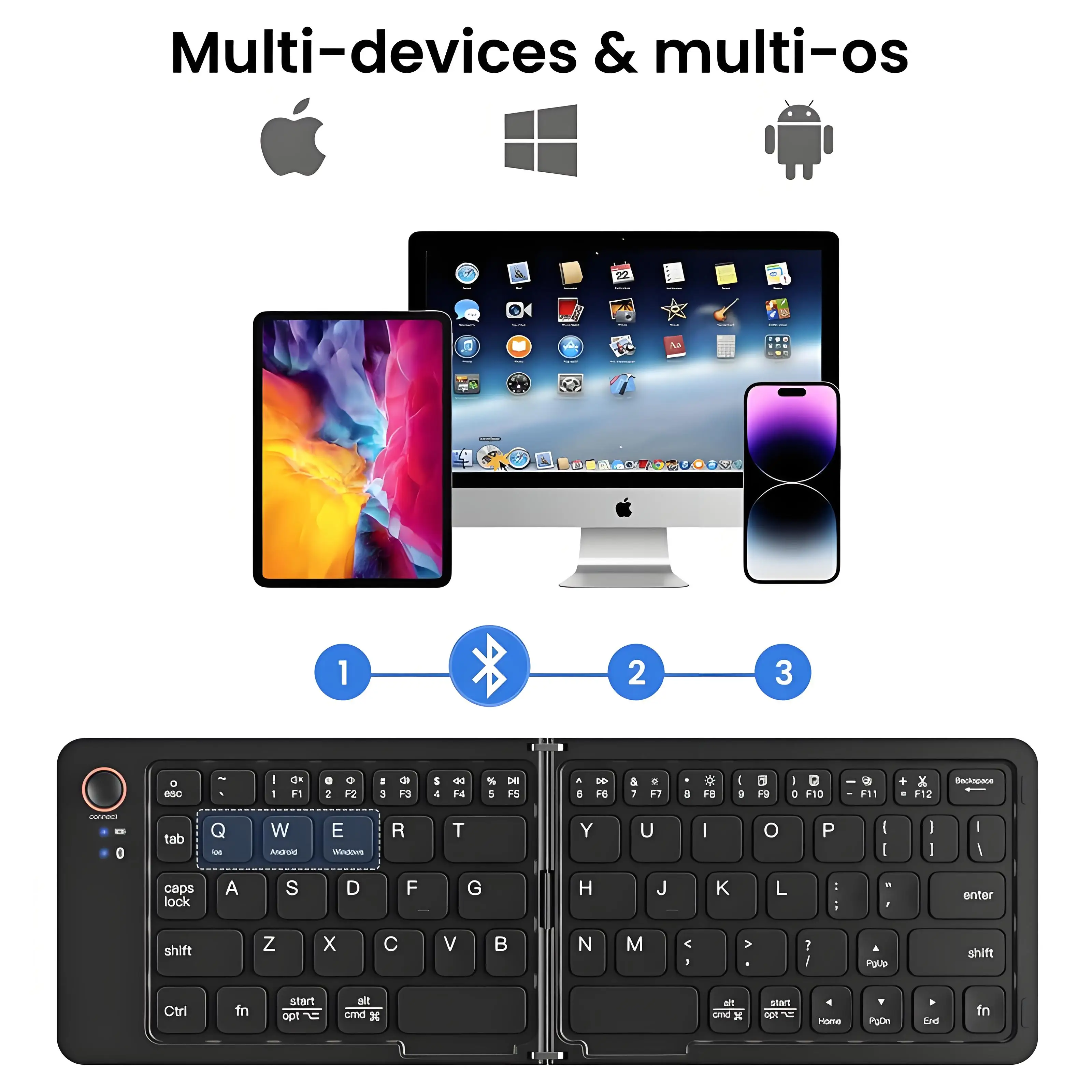 Мини-складная клавиатура, беспроводная клавиатура Bluetooth, портативная складная клавиатура, универсальная клавиатура для Windows, AndroidIOS, планшета, iPad (art.: 3920cbf3f7dfd) - 3920cbf3f7dfd